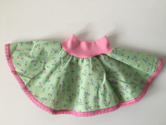 Jupe bébé verte à fleur et dentelle rose