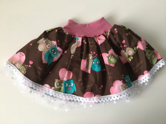 Jupe fille avec hiboux à coeur et dentelle