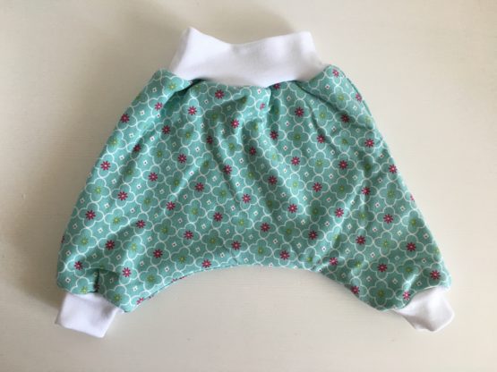 Sarouel bébé fleurs turquoises